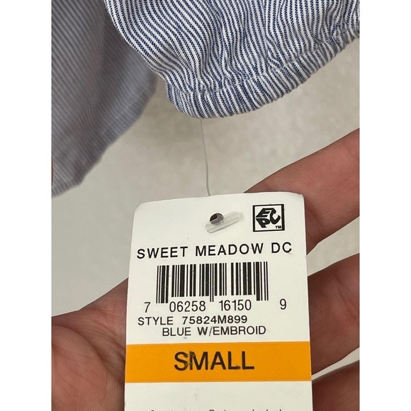 INC Off the Shoulder Blue with Hot Pink Embroidered Smocked Size S Bohemian Chic - Picture 8 of 10